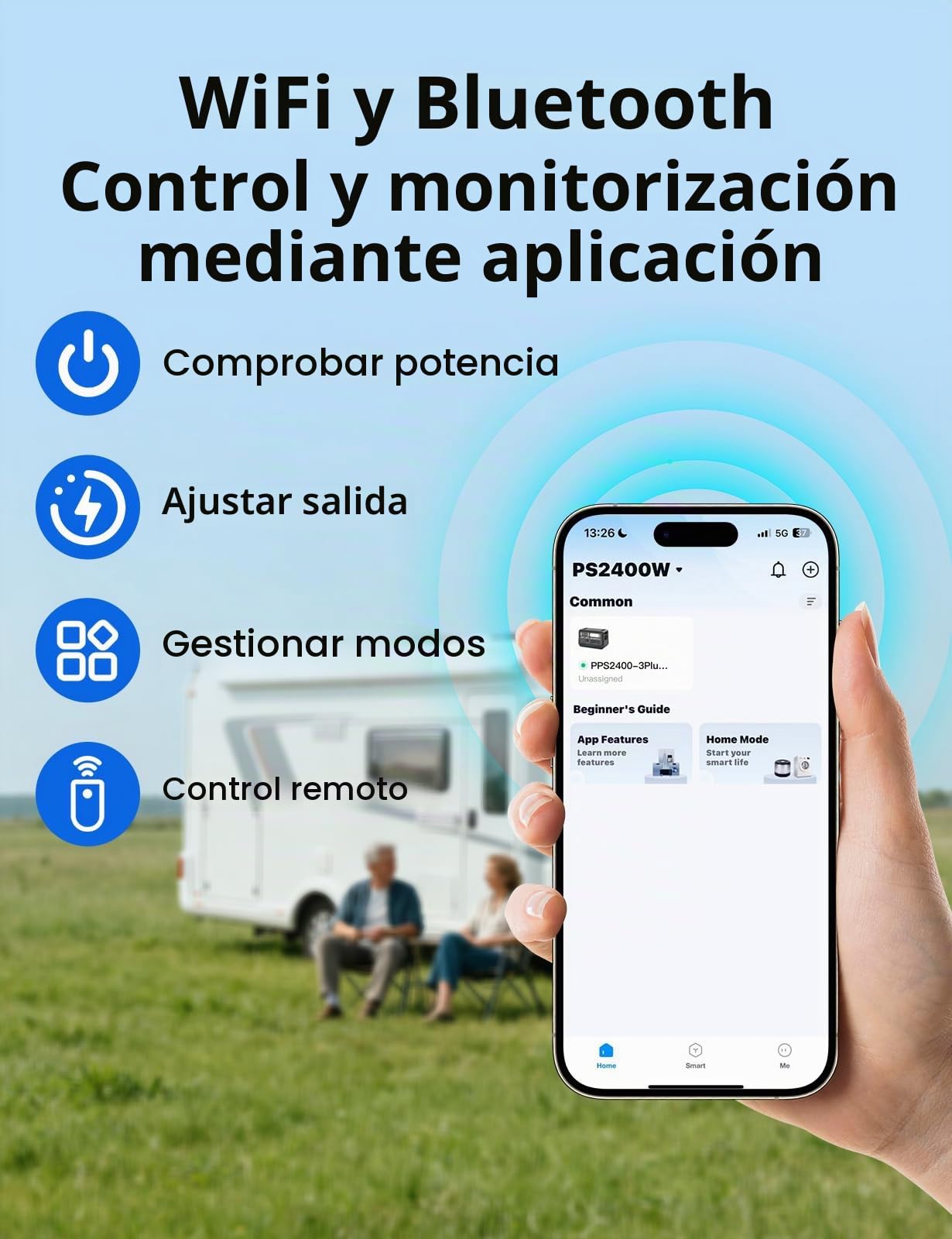 ECO-WORTHY PS2400W Generador Solar Portatil 2048Wh, 10 puertos, potencia máxima de 4800 W, conectividad Wi-Fi y Bluetooth, ideal para autocaravanas, acampadas y emergencias domésticas