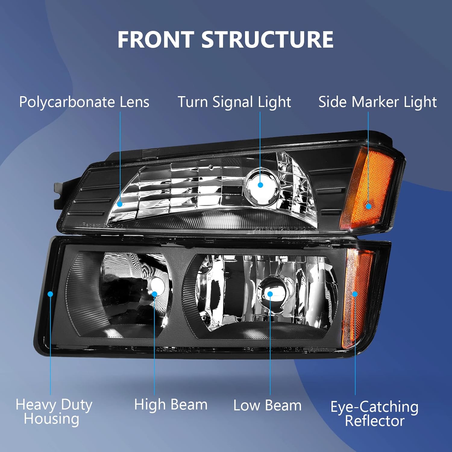 ECCPP Headlight Assembly Pair For Chevy Avalanche 1500 2500 2002-2006 with Body Cladding Model only Black Housing Amber Reflector Clear lens Driver and Passenger Side Replacement Headlights