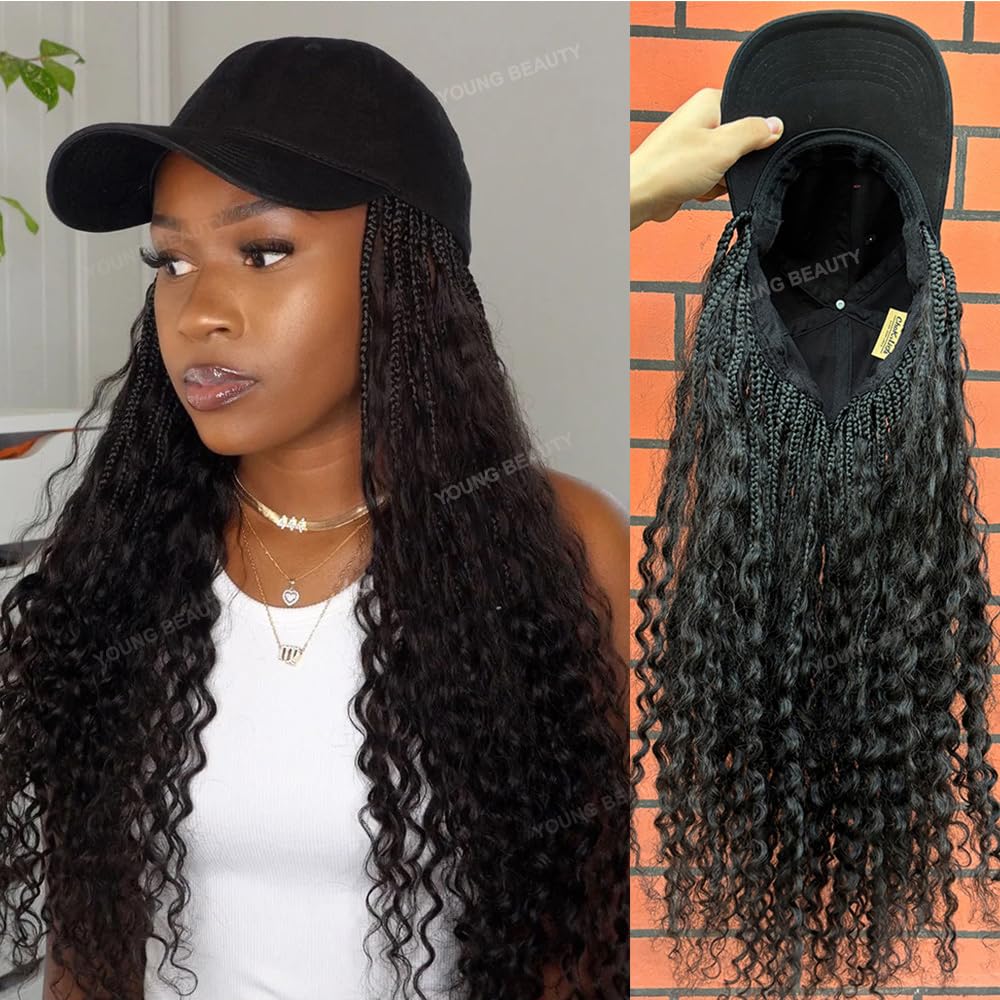 Amazon.com : YOUNG BEAUTY Boho Box Braids Hat Wigs with  display picture 1