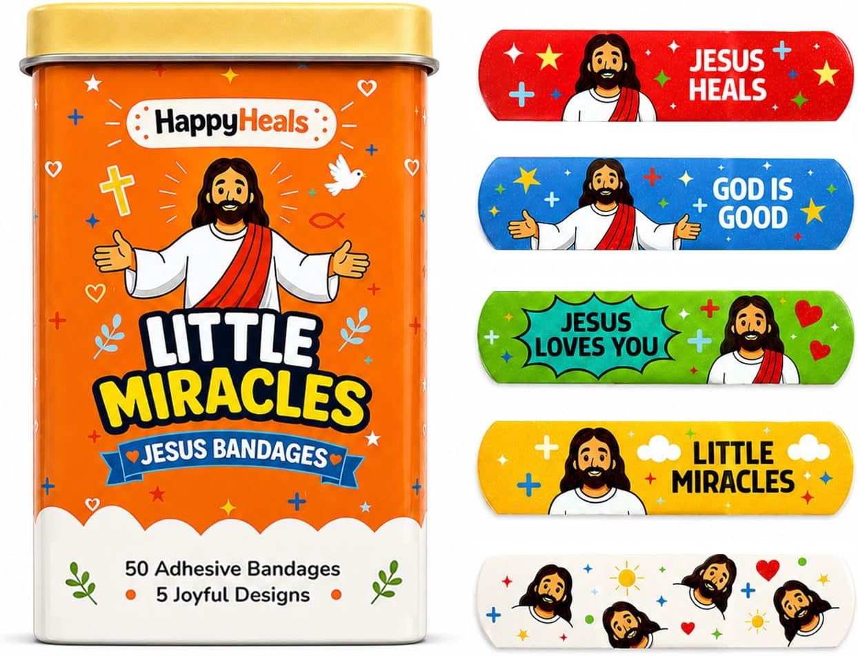 HappyHeals Jesus Bandaids 100 Bandaids in 2 Tins - Gifts for Jesus Lovers