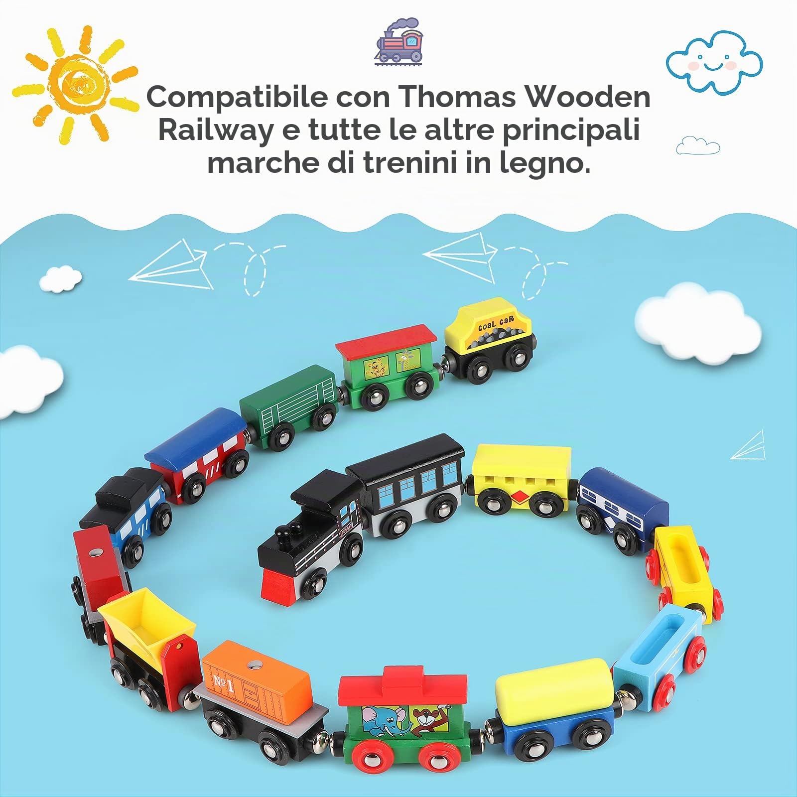 Set di 16 Trenini in Legno Set di Trenino Magnetico per Ragazze e Ragazzi