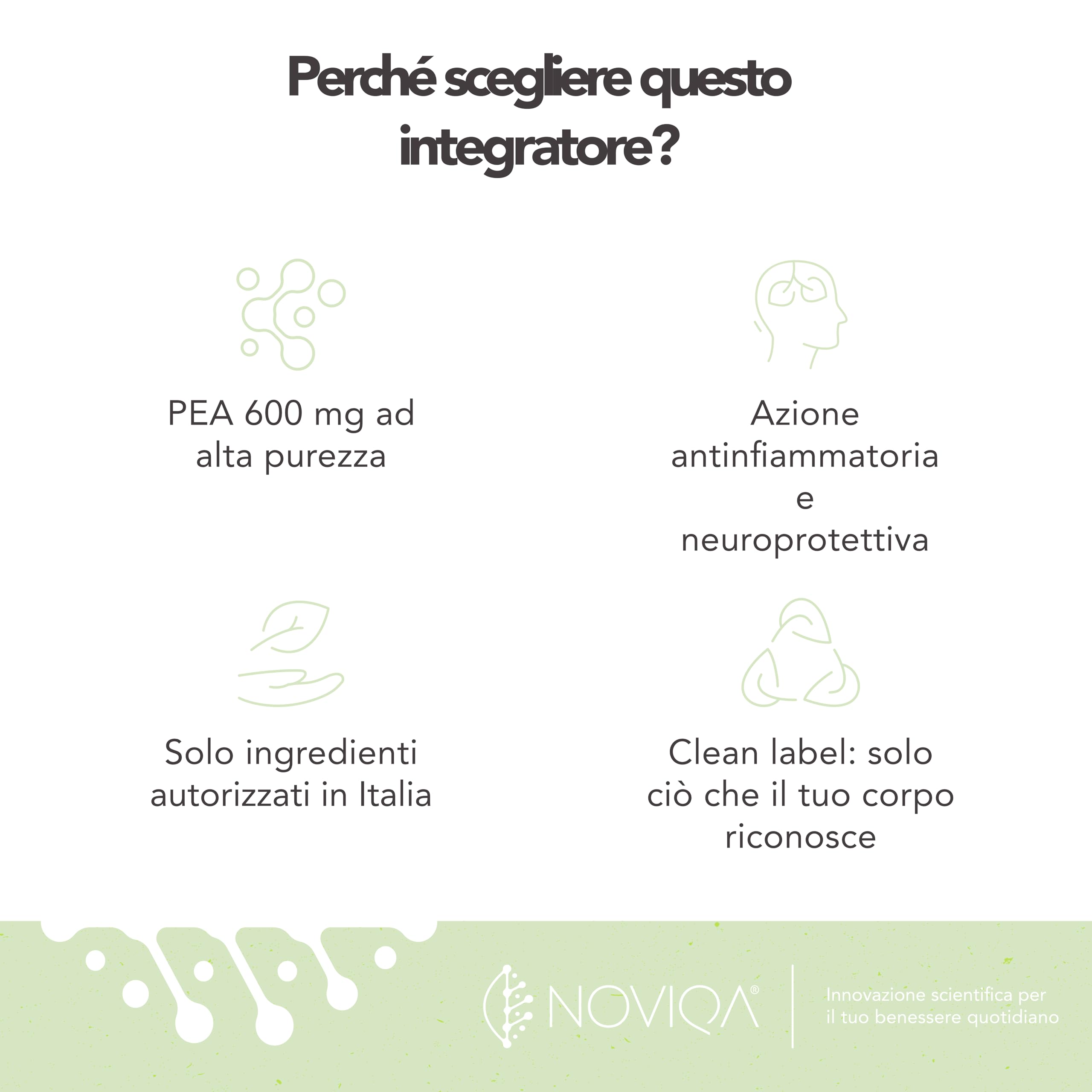 NOVIQA®, PEA Integratore 600 mg, Palmitoiletanolamide Naturale, 120 Capsule Vegane, Supporto per Benessere Articolare e Nervoso, Equilibrio e Concentrazione