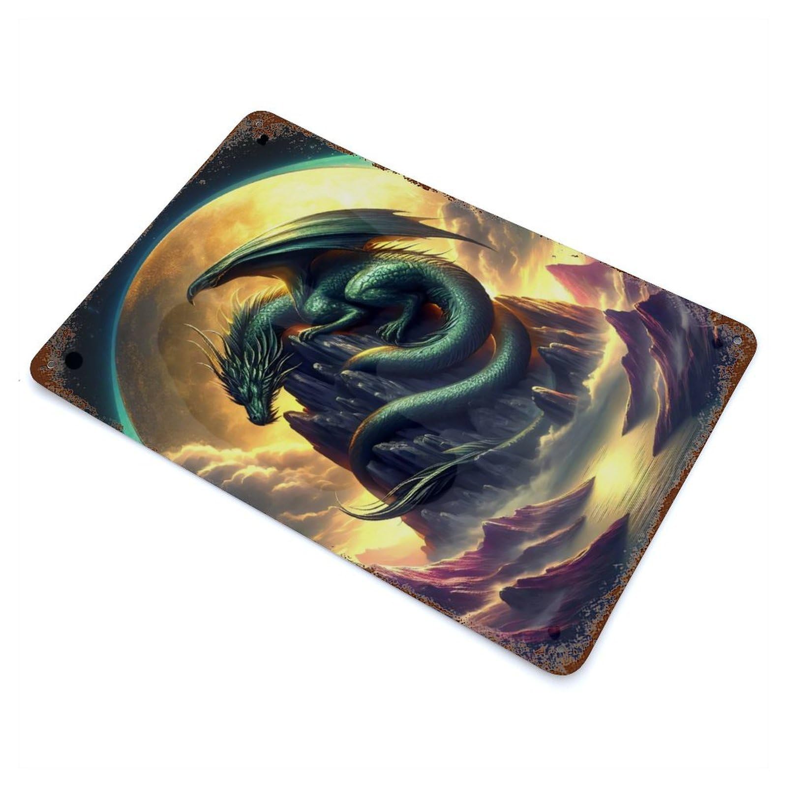 Mystical Emerald Dragon Retro Metal Sign 11.8"x7.9", for Garage, Bar And Workshop Decor, Shabby Chic Decor