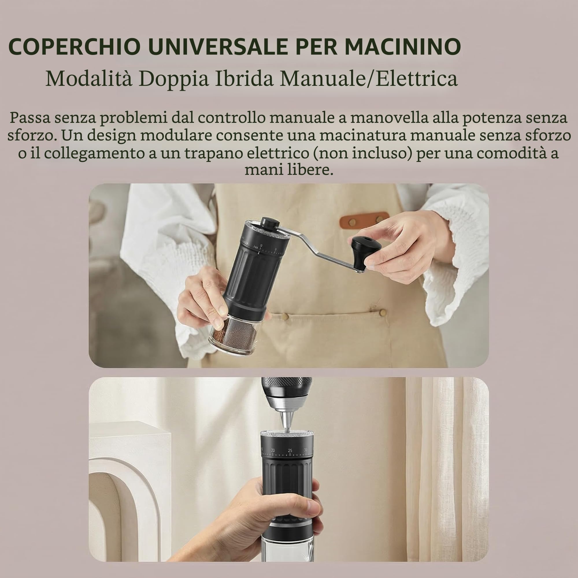 OrkeyDolk Macinacaffè manuale esterno regolabile con meccanismo conico di alta precisione in ceramica — immagine 3 di 16