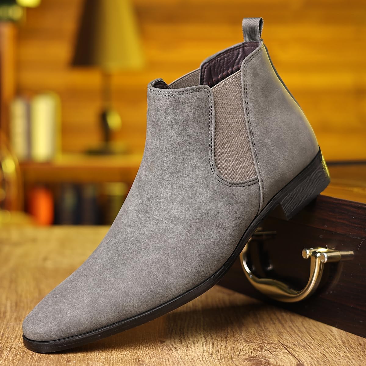 Chelsea Boots Men's Suede Elastic Slip On Dress Boots Comfort Low Heel Formal Wedding Party Business Casual Ankle Boots - Image 2