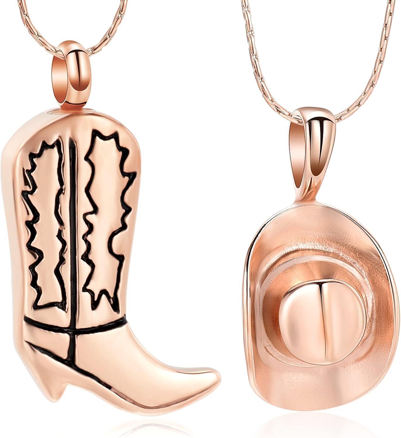 constantlife 2 Pack Cremation Jewelry for Ashes Stainless Steel Cowboy Boot & Hat Urn Necklace Keepsake Memorial Pendant for Women Men