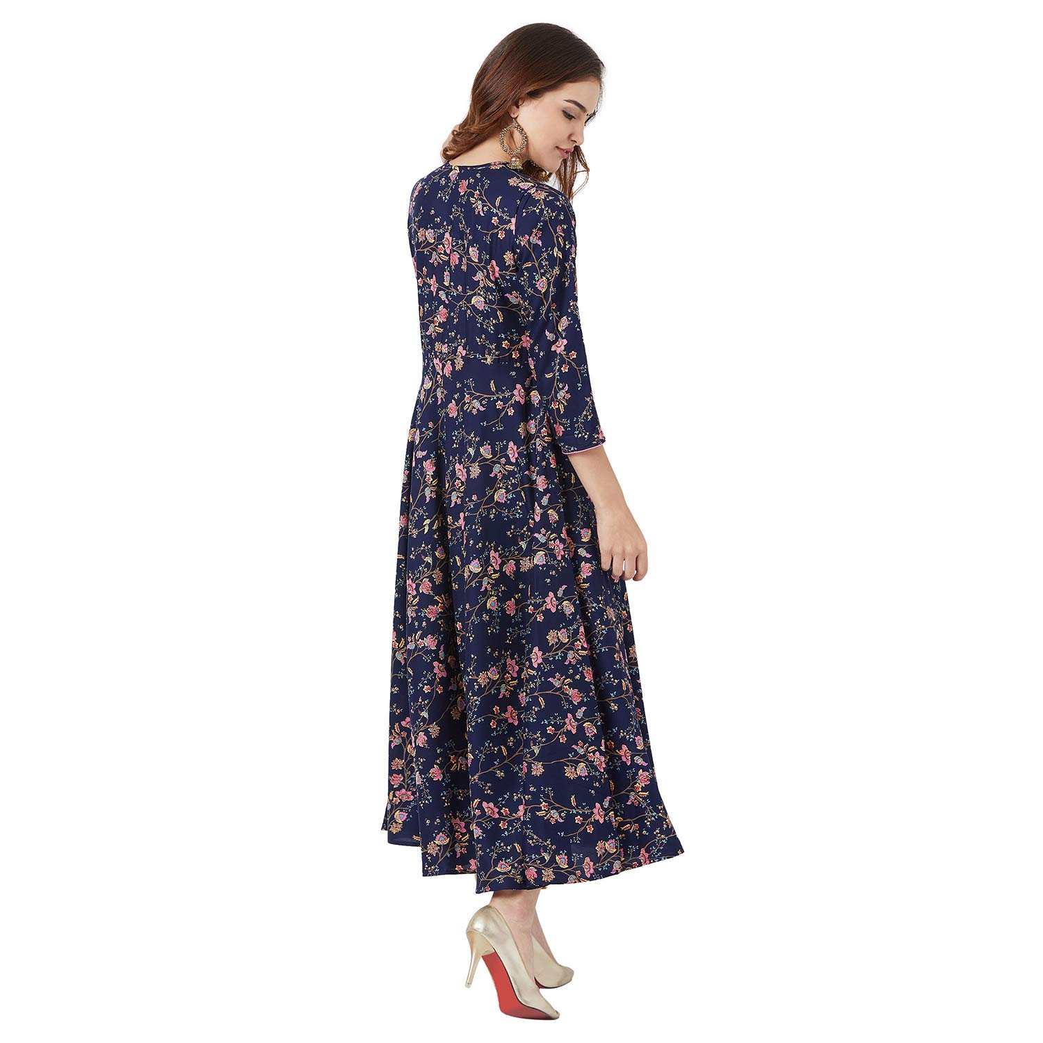 Tissu Women's Rayon Floral Printed Flared Kurta (Dark Blue Xs)