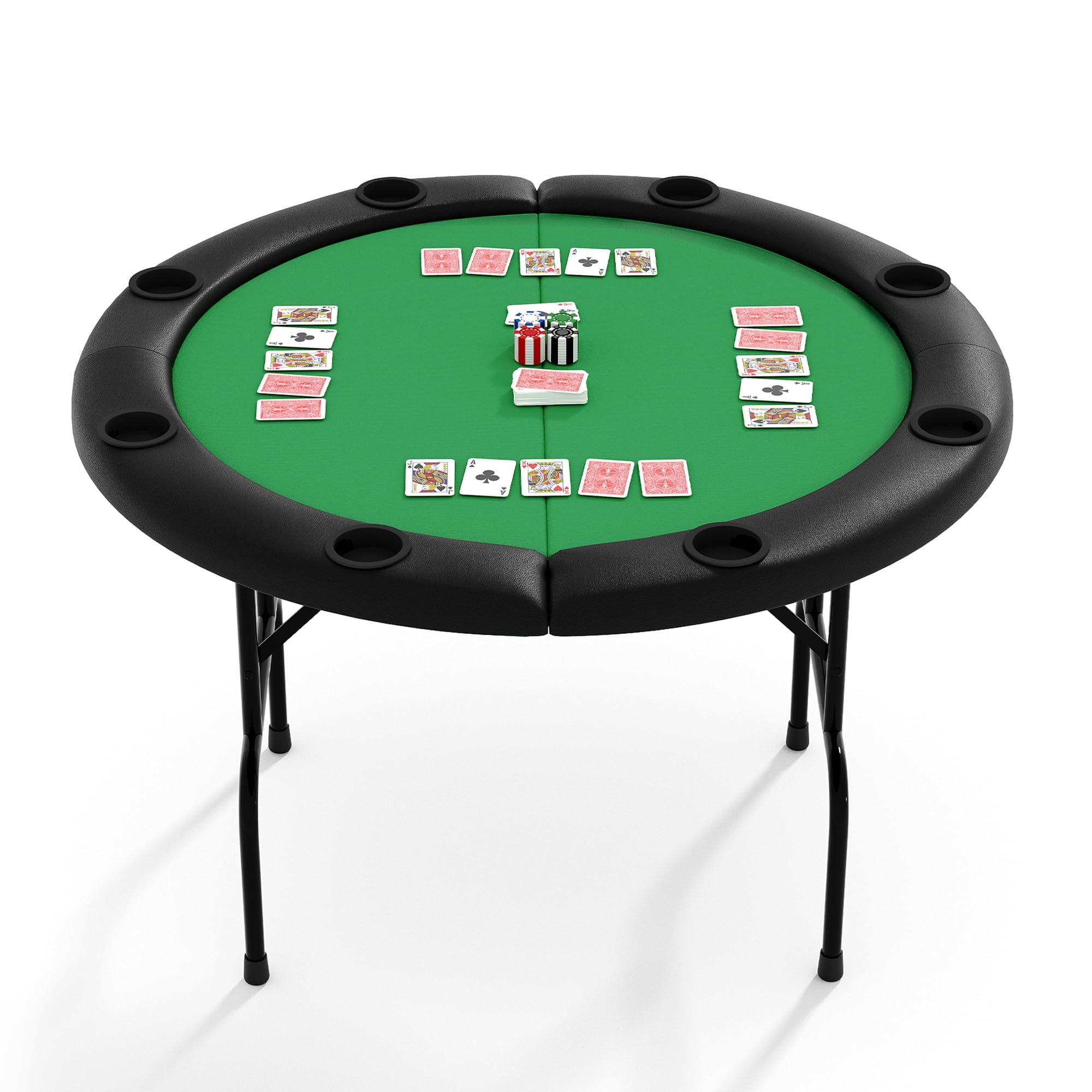 Table De Poker Pliante Ronde Pour 8 Joueurs, Table De Cartes Avec Feutre Vert Bordure Noire, 8 Porte-Gobelets En Plastique, Matériau Panneau De Particules, Pour Texas Hold'Em Blackjack Soirées De Jeux
