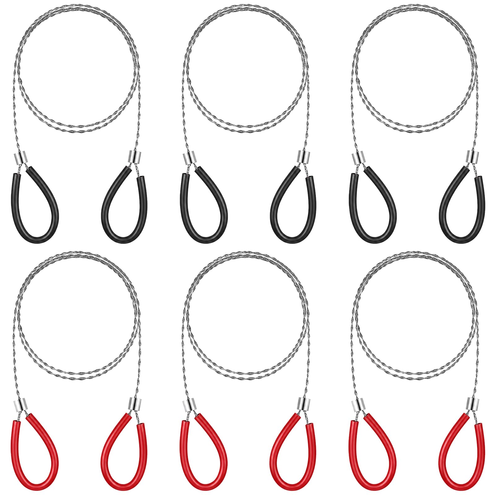Guduling 6 Pcs Wire Saw,2 Colors Cable Saw,Stainless Steel & PVC Wire Saws for Wood Cutting, 31.5 Inch Hand Rope Saws for Camping Hiking Hunting (Red & Black)