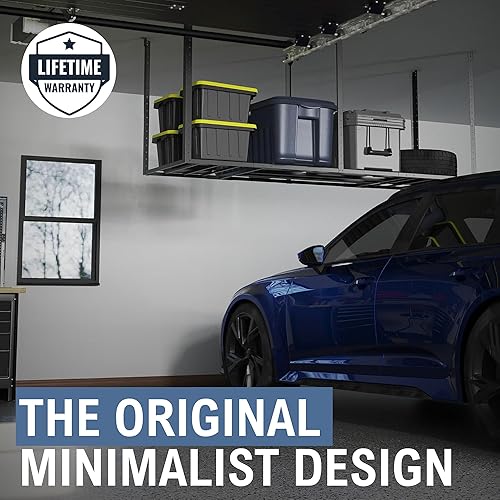 Miniatura 10 de StoreYourBoard Estante de almacenamiento de garaje de 3 x 8 pulgadas con ganchos, estante de techo, organización superior, plataforma de acero