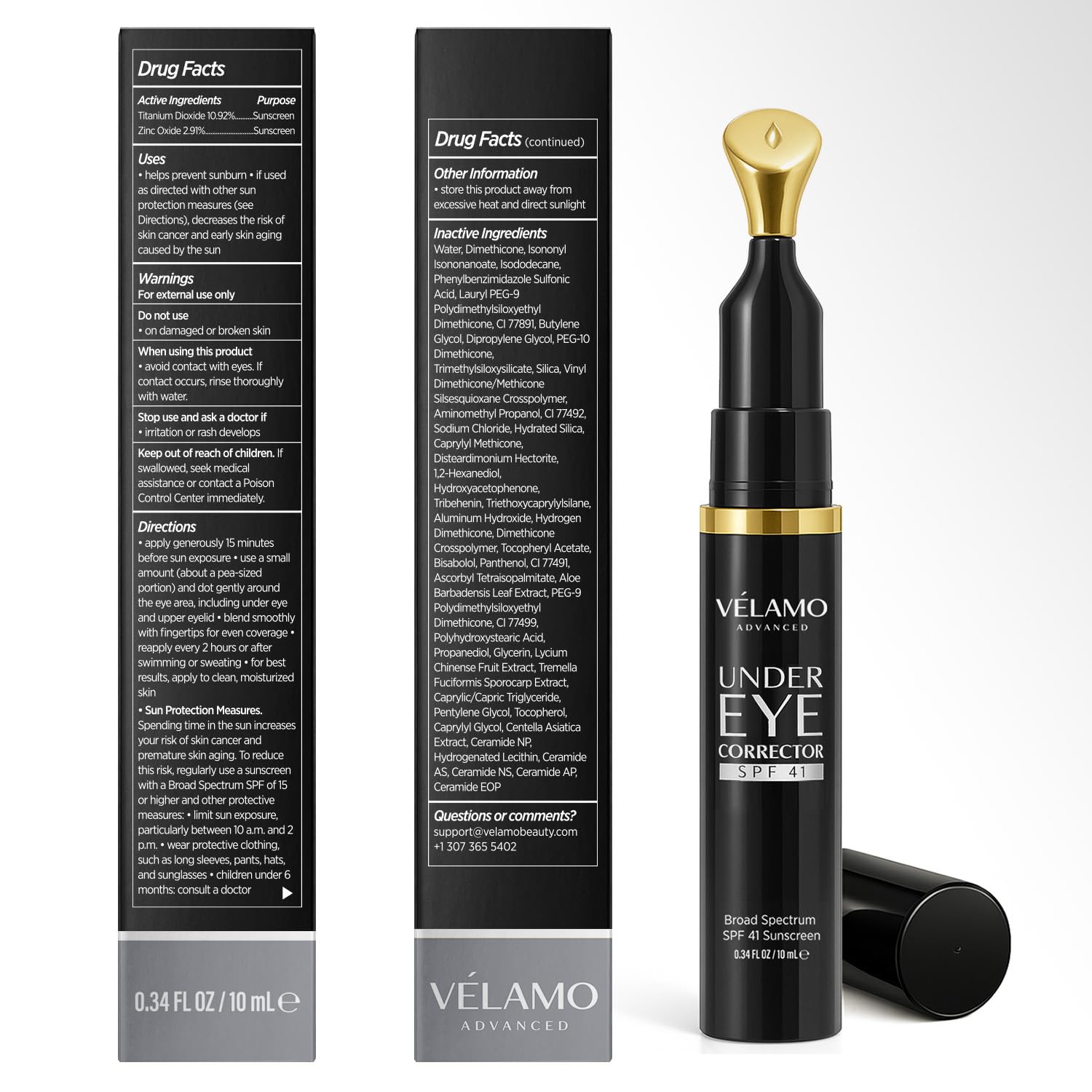 VELAMO ADVANCED Luminous Eye Corrector SPF 41: Under Eye Color Corrector for Dark Circles, Fine Lines & Puffiness - Hydrating Anti Aging Eye Cream with Ceramides Complex - Medium, 0.34 FL OZ/10mL - Image 5