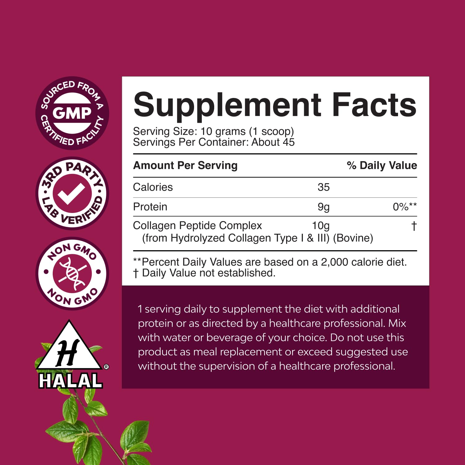 Natures Craft Multi Collagen Protein Powder for Women and Men - Keto Hydrolyzed Collagen Peptides 45 Servings Hair Skin and Nails Vitamins - Unflavored Bovine Type 1 3 for Bone Joint Support - 454g — Amazon image 3