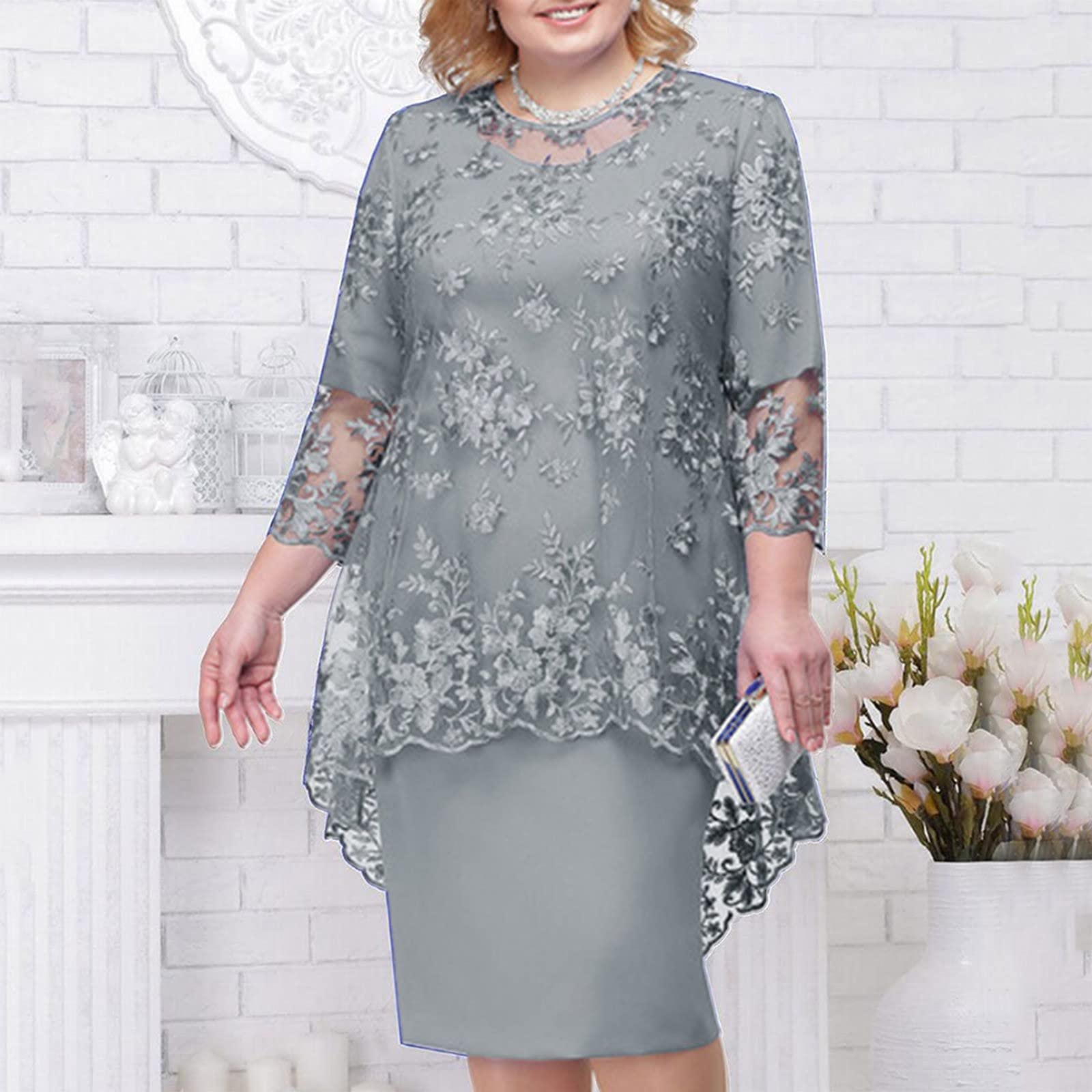 Elegancka koronkowa sukienka wieczorowa z haftem z półrękawem damskie sukienki na co dzień letnie sukienki dla gości weselnych dla kobiet UK
