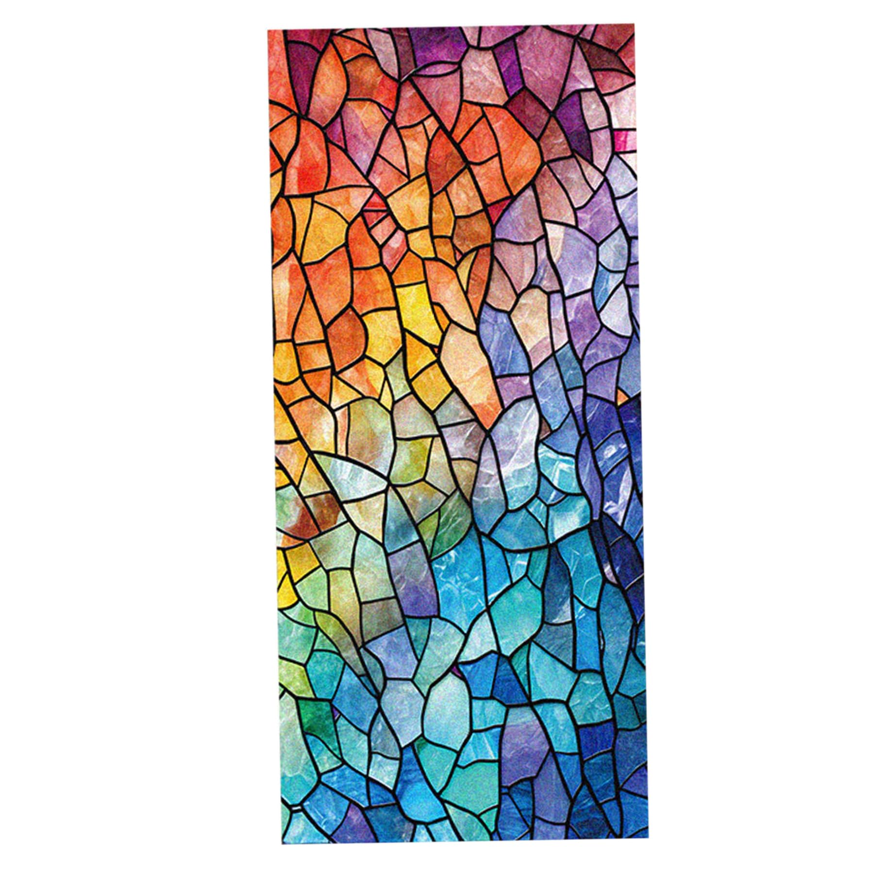 Uanqfegy Colorful Stained Glass Window Film, Sun Blocking Privacy Static Cling Decal, For Home Office Decorative Sticker/ 18X39in