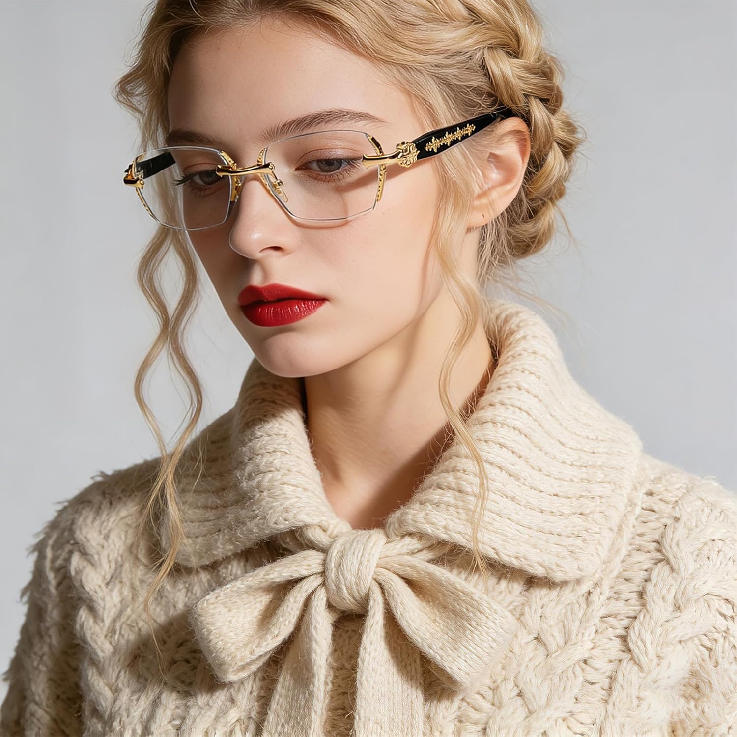 New Horizons Unisex Rimless Blue Light Glasses,Diamond Cut Frameless Glasses with Carved Temples,Lightweight Daily Eyewear