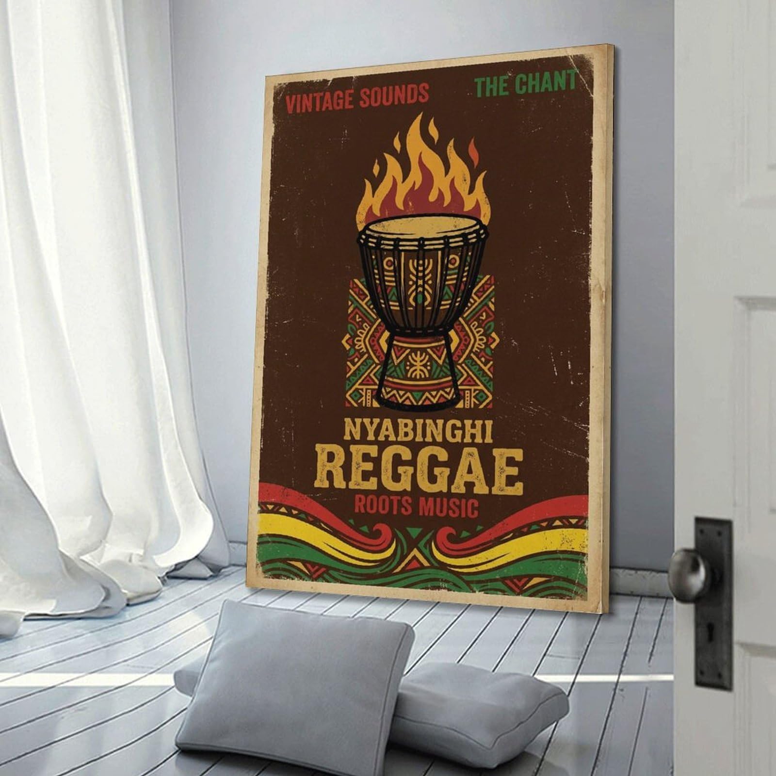 XKUGA Poster Nyabinghi Reggae con stampa artistica su tela con tamburo africano, decorazione moderna, ideale per famiglia, grotta degli uomini, sala giochi, camera da letto di ragazzi e ragazze, 60 x