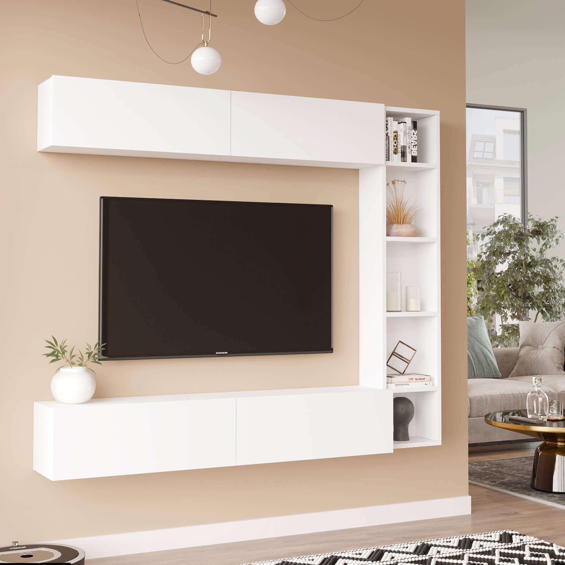 Rebecca Mobili Parete da Soggiorno, Composizione Mobili Salotto, Bianco, Truciolato, Set 3 Mobili Pensili, Design Moderno - Misure HxLxP: 143,5 x 169 x 26 cm - Art. RE7206