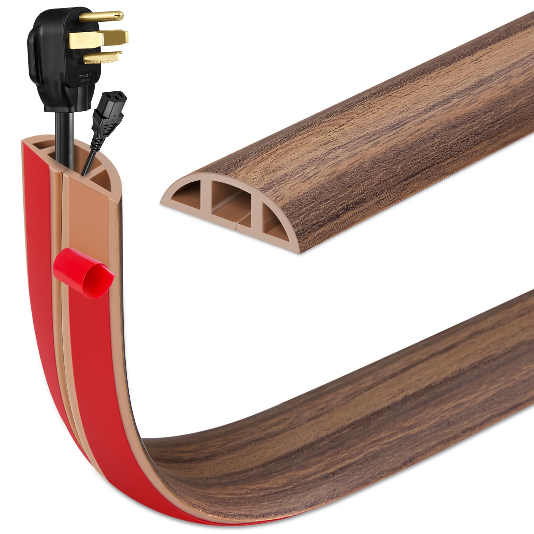 INMOZATA 1M Cable Cover Self-Adhesive Flexible PVC Cable Protector Wire Covers for Cables,Protect Cables and Prevent Trip Hazards Suitable for Home Office Warehouse Garages (Brown Wood Grain)