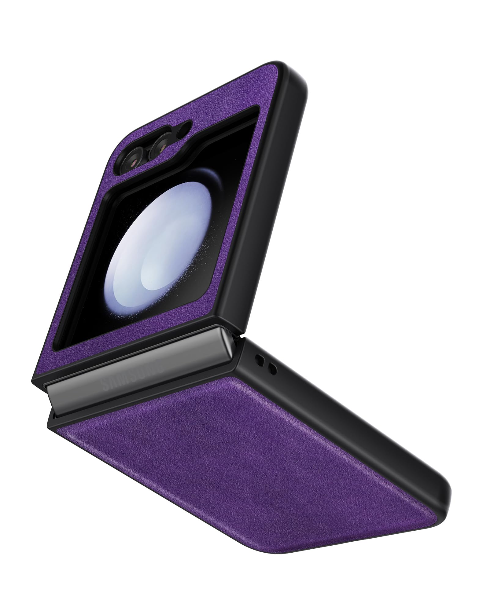 Cresee Case for Samsung Galaxy Z Flip 5 (2023) PU Leather Back & Hard PC Bumper Phone Case for Galaxy Z Flip 5 5G - Purple