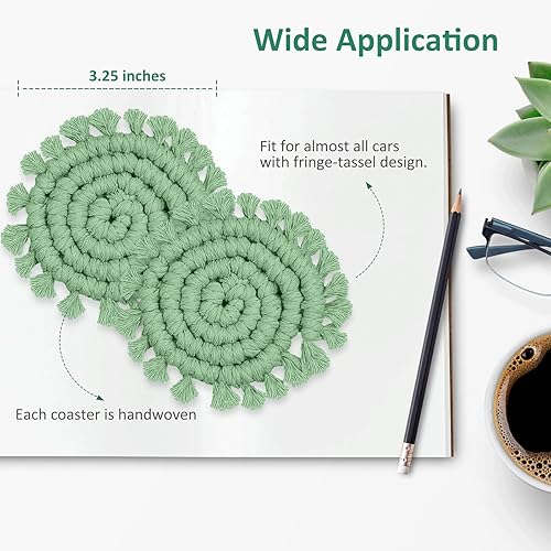 Miniatura 3 de Paquete de 2 posavasos de algodón para portavasos de automóvil, portavasos de automóvil, soportes para bebidas, lindos soportes de macramé bohemios,