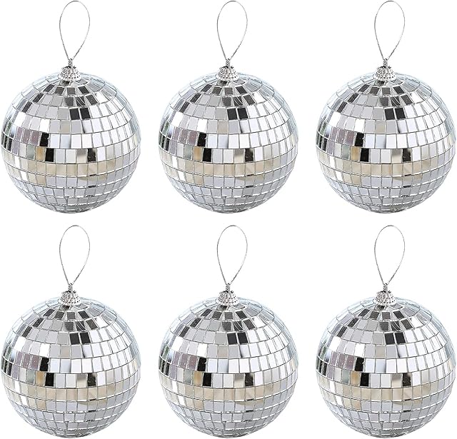 WIVAYE 6Pieces Mirror Disco Ball,4cm Silver Reflective Hanging Mirror Balls for Party Decoration, Hanging Mirror Ball Ornaments for Wedding Christmas Tree Party Decoration