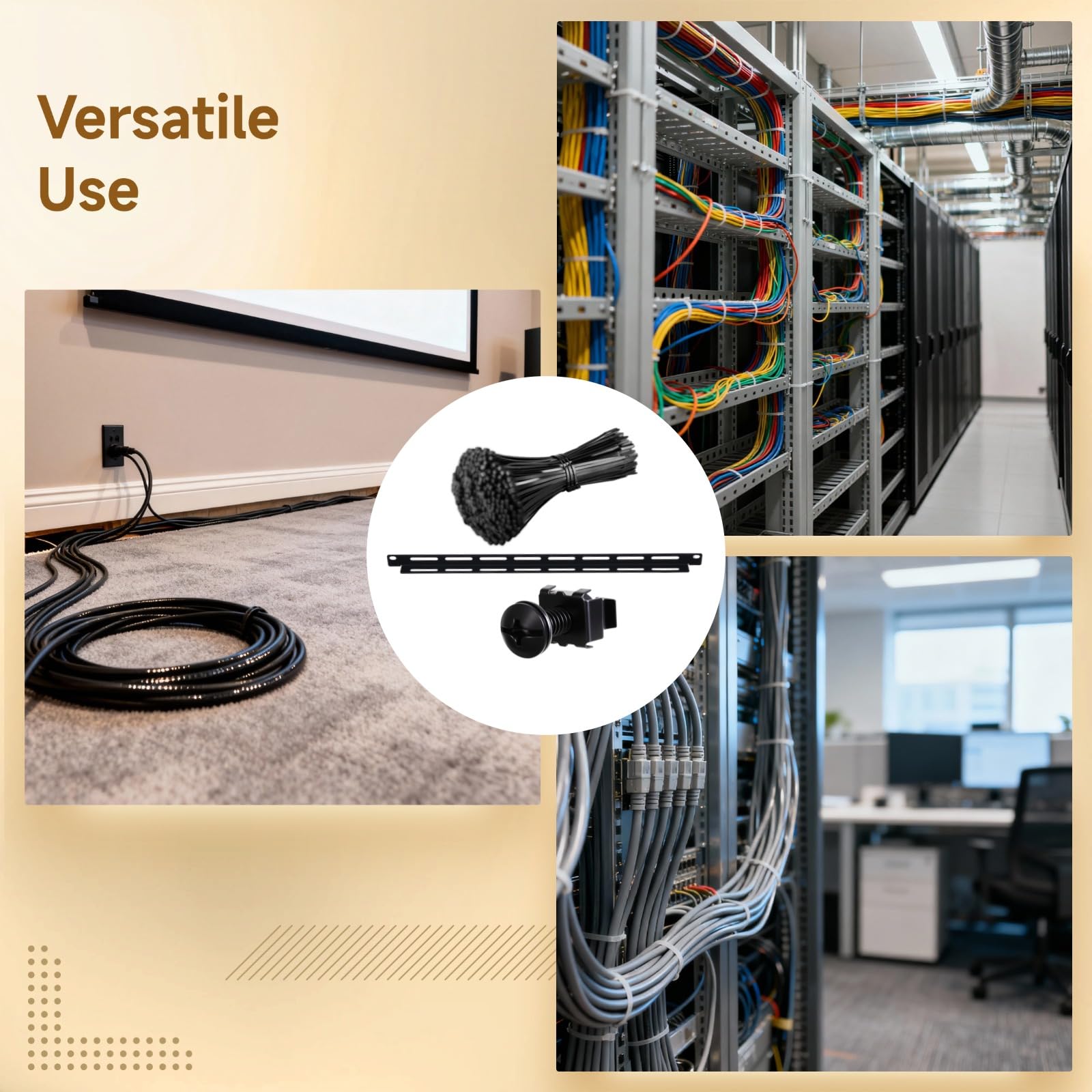 10 Stück 48,3 cm Rack-Kabel-Management-Set, inklusive 0,5 U L-förmigen Spurstangen, 20 Schrankschrauben, 100 Kabelbinder, stabiles Metall mit schwarzer Beschichtung, Multi-Loch-Design für flexible