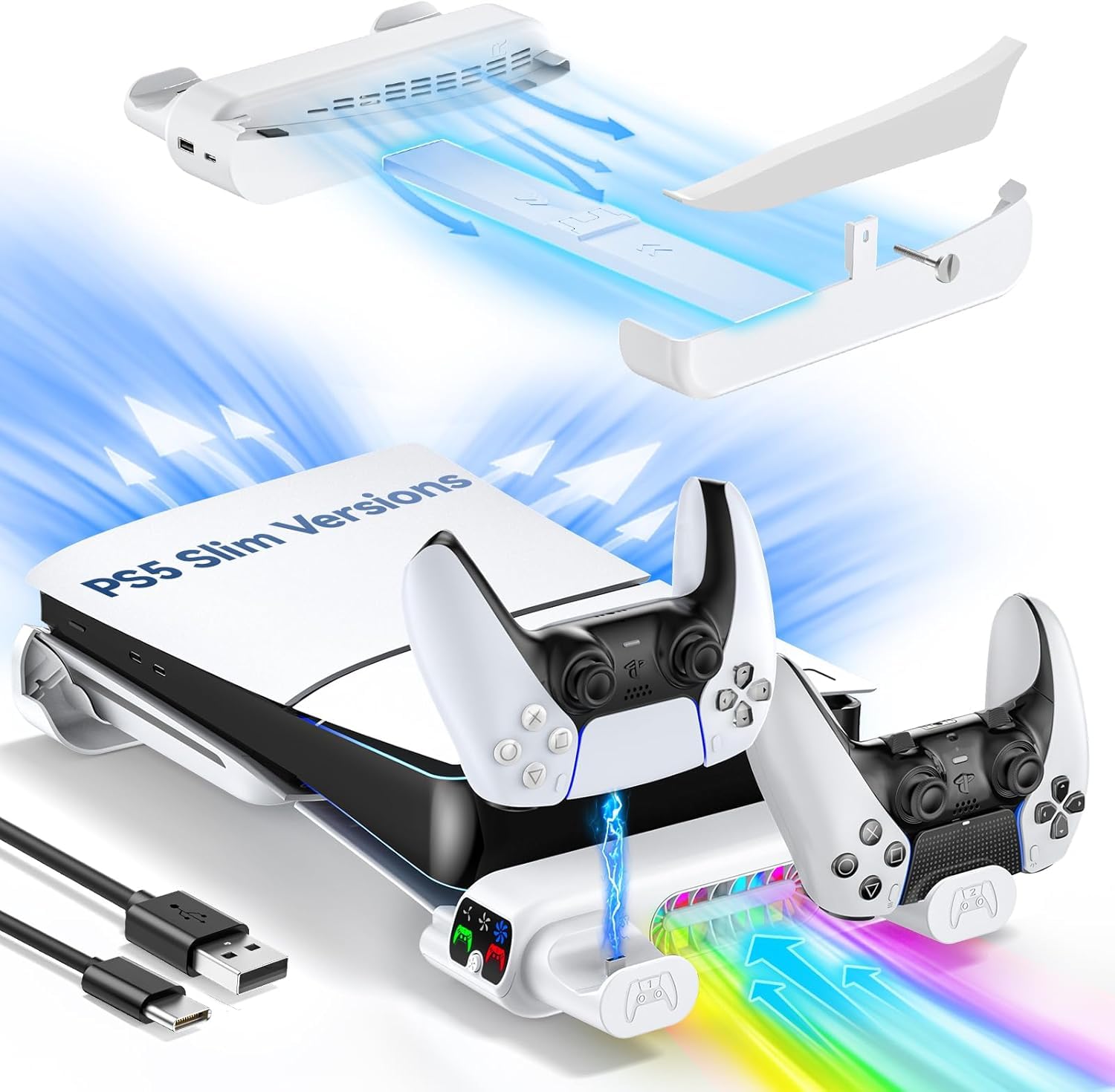 New World Horizontal Cooling Stand Replacement for PS5 Slim Disc & Digital Only, Dual PS5 Controller Charger with 3-Level RGB Cooling Fan, for 2023 PS5 Slim Console (NOT Fit 2020 PS5 fat ) (B0D98VLQFS) Amazon Price History, Amazon Price Tracker