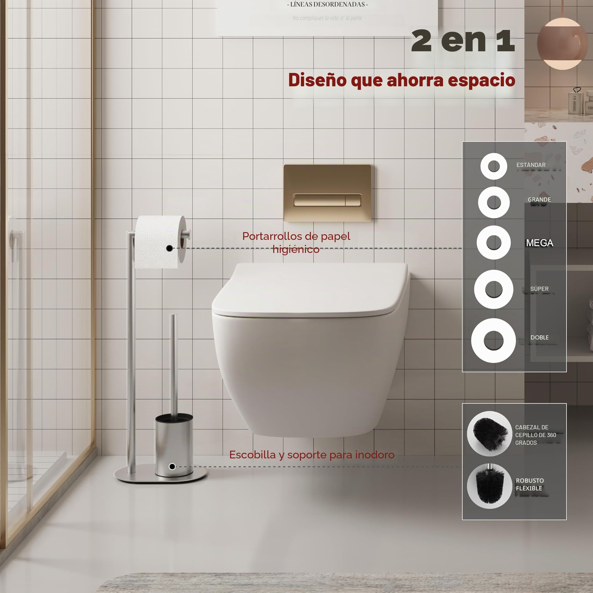 BVL Soporte para Papel Higiénico Y Escobilla Cepillado, Soporte para Papel Higiénico con Escobilla de Acero Inoxidable, Diseño Elíptico Portarrollos de Papel Higiénico de Pie con Escobillero