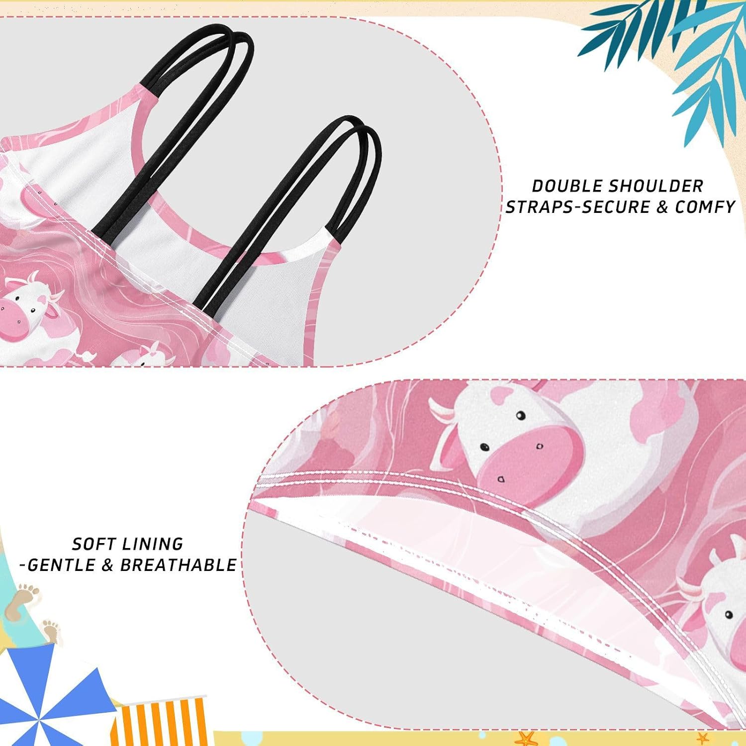 visesunny Girls Two Piece Swimsuits Pink Chocolate Cow Girl's Bikini Sets Bathing Suits for Girls Size 5-12Y