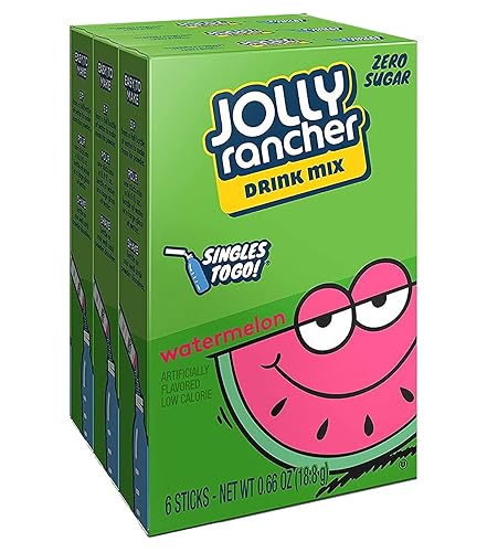 Lote de 3 cajas (6 unidades) JOLLY RANCHER Sandía Singles to Go! Mezcla de bebidas sin azúcar.