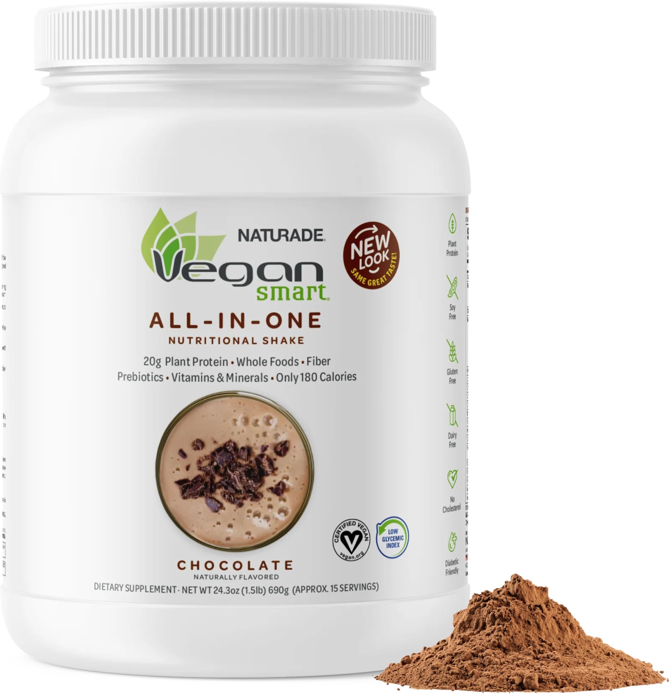 Naturade All-in-One Plant-Based Shake – Low Sugar Nutrition with Protein, Fiber, Vitamins & Minerals, Supports Balanced Energy & Wellness, Chocolate, Vegan - 24.34 oz