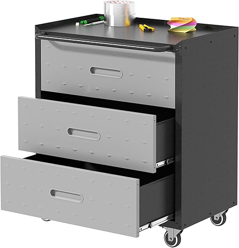 Gabinete de almacenamiento de herramientas móvil de 3 cajones, caja de herramientas rodante resistente para organización de garaje, gabinetes de