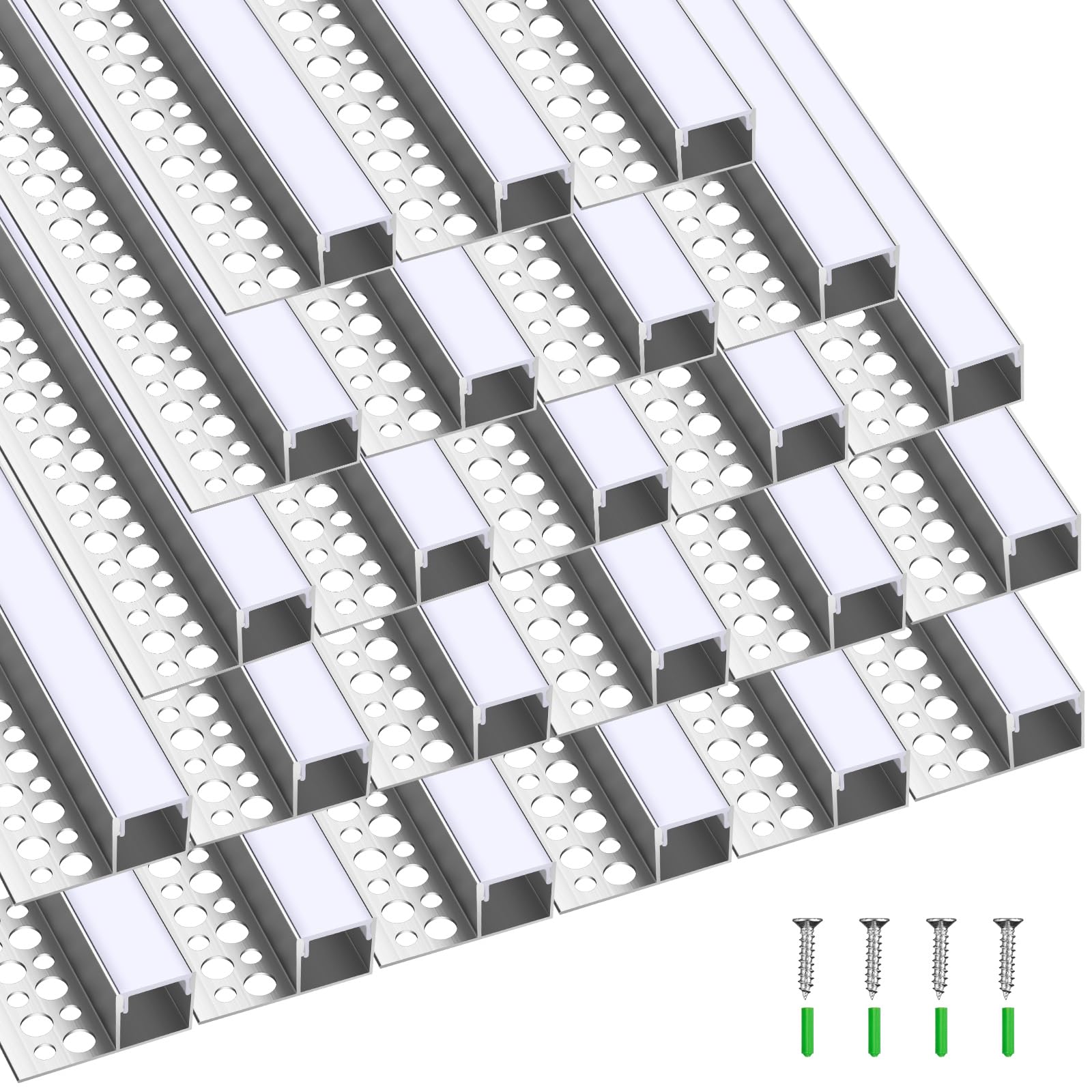 Photo 1 of Glooglitter 40 Pcs 6.6ft/ 2 Meter Plaster in LED Channel Trimless Single Sided LED Diffuser Channel Recessed Drywall Aluminium Profile for Wall Drywall Ceiling (Flush Fit)