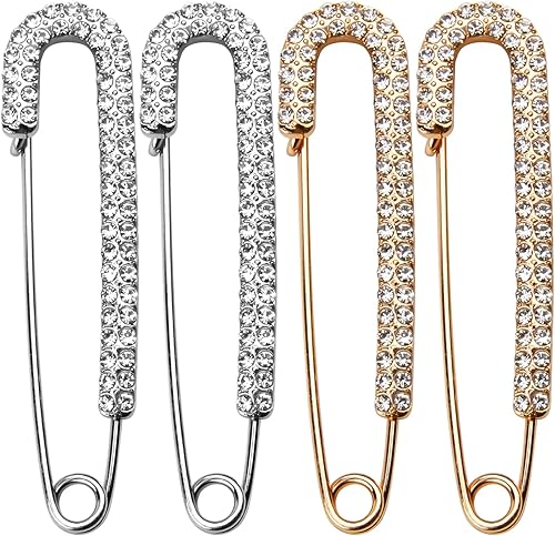 4 pines decorativos de seguridad con diamantes de imitación para ropa, broche de seguridad, broches de chal, broches de perlas de cristal sintético,