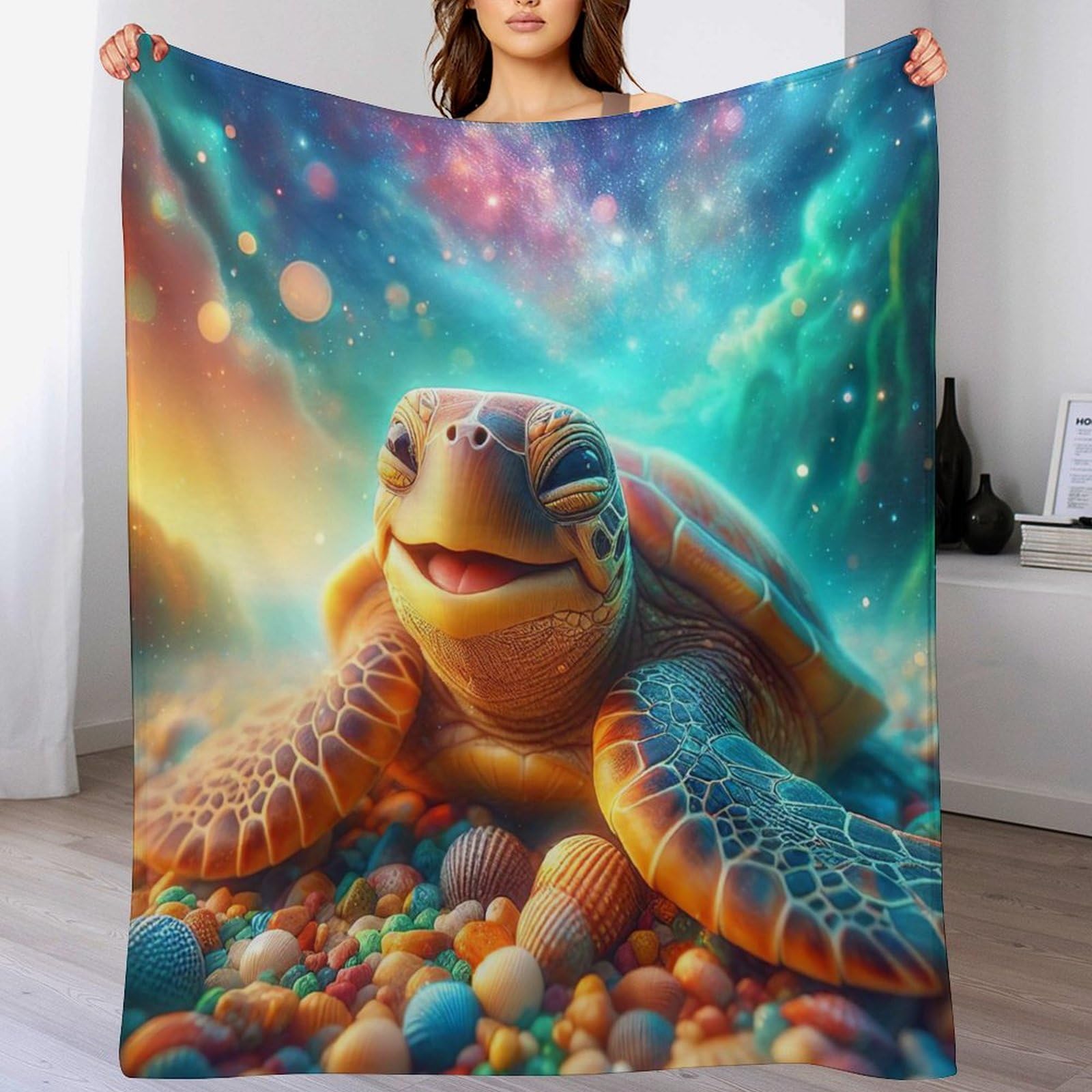 Manta de franela con tortugas para sofá de 150x200 cm mullida