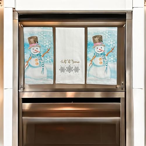 Vista 86 de Serafina Home Toallas de cocina navideñas navideñas: dos muñecos de nieve Be Jolly espiga y un muñeco de nieve bailarín, 3 piezas, tejido plano 100%