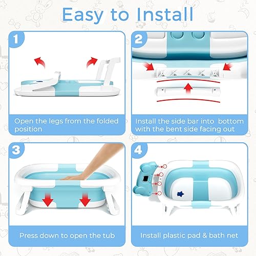 Miniatura 5 de Bañera para bebé, bañera plegable para recién nacidos de 0 a 24 meses con red de baño suave, bañera portátil de viaje para recién nacidos con pies