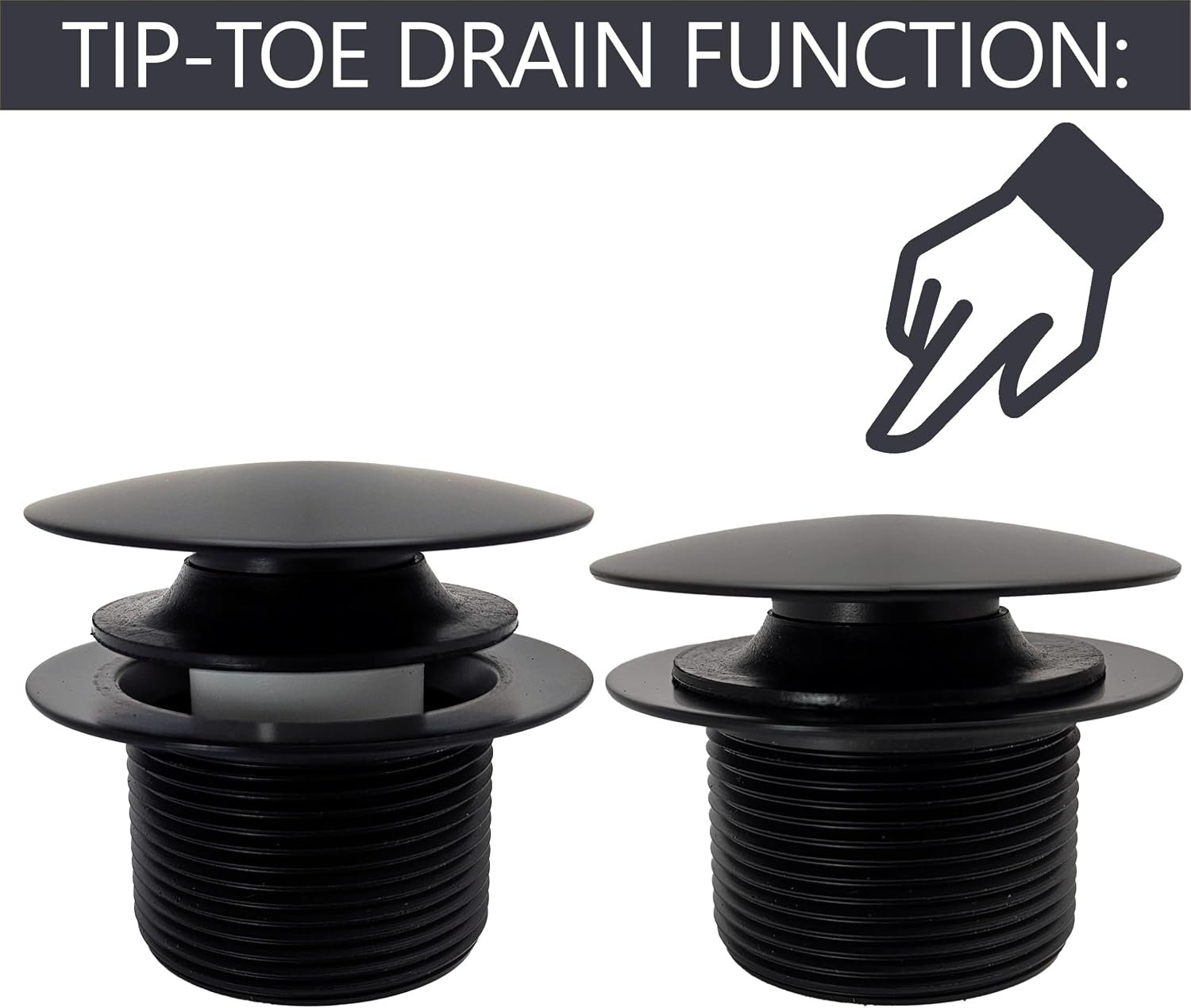 Westbrass A398RLD-62 Linear Bath Drain Trim Kit with 1-1/2" NPSM Coarse Thread Tip-Toe Bathtub Drain Plug and Linear Overflow Faceplate, Brass Trim Only, Matte Black