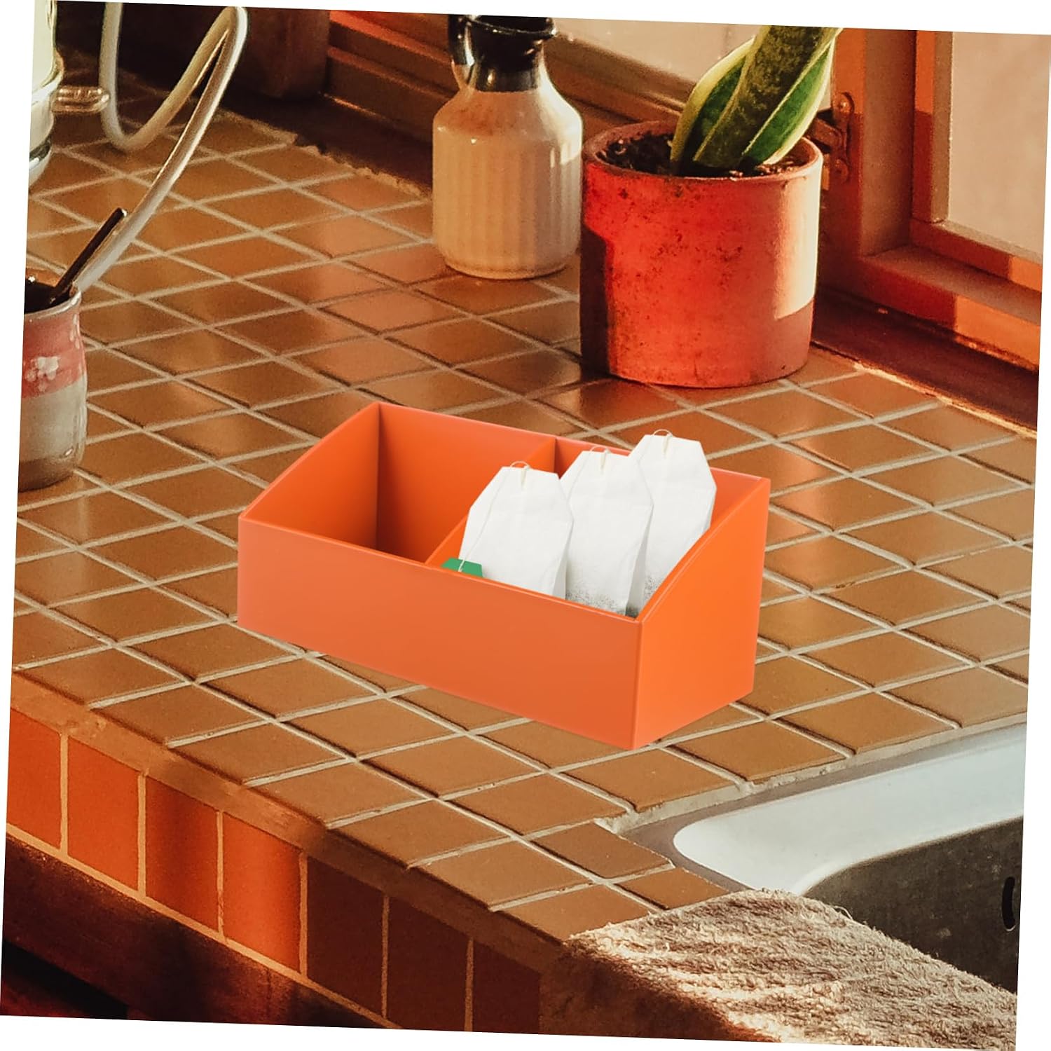 Compartment Sugar Bag Holder for Tea Bags and Small Snacks Orange