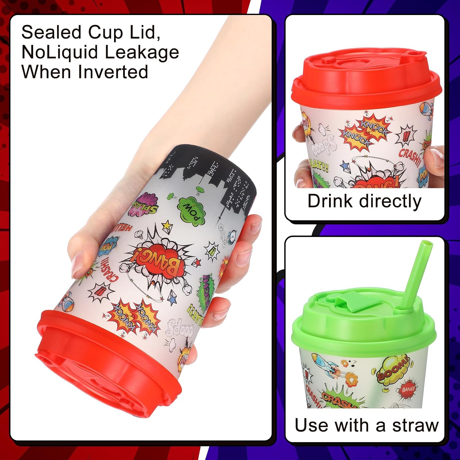 Hero Party Decorations Includes 24 Pcs Hero Cups with Lids and Straws, 16oz Plastic Party Cups for Hero Spider Birthday Decorations, Spider Party Favors Supplies, Birthday Table Decorations