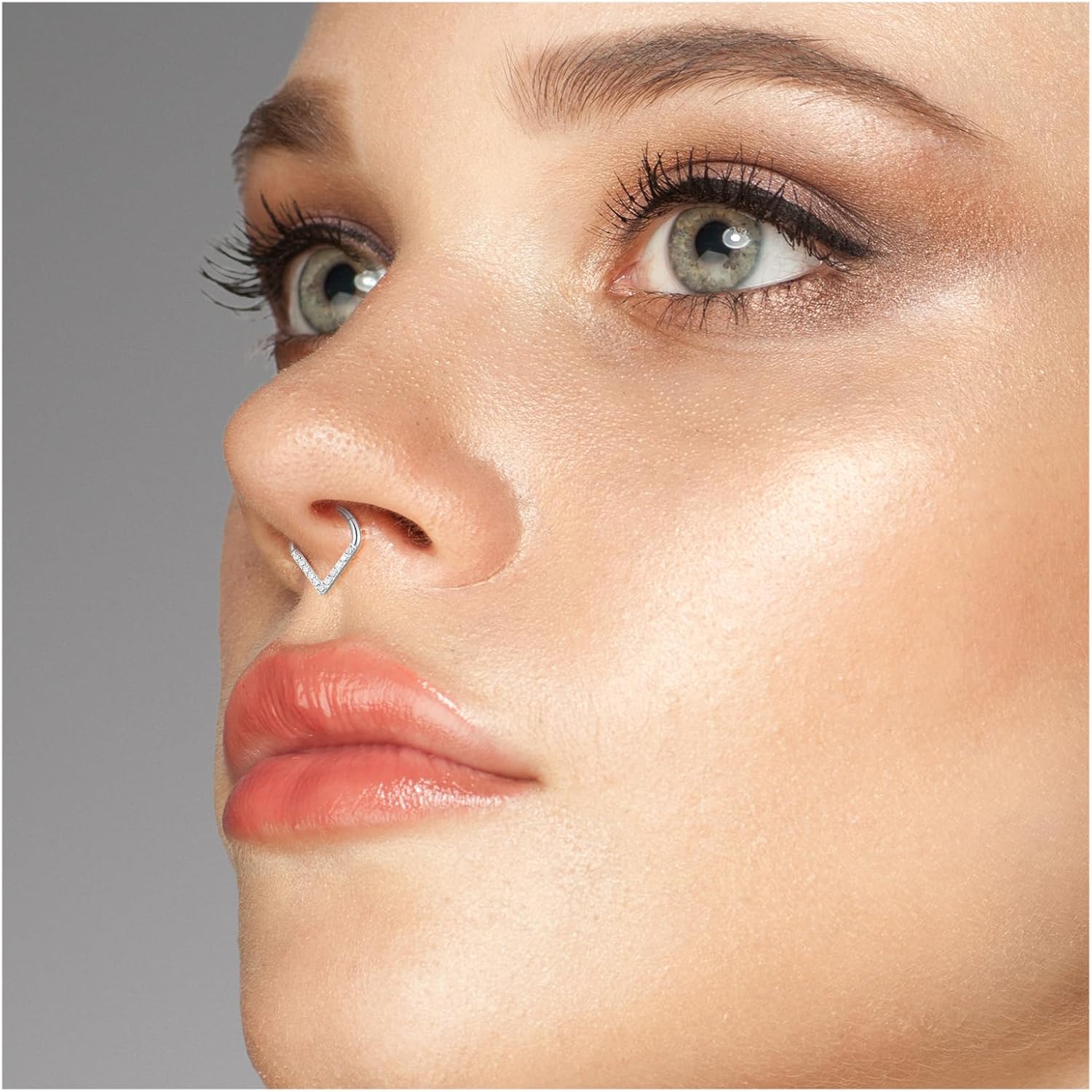 Yolev Silver Septum Ring 316L Surgical Steel Septum Nose Ring CZ Teardrop Hinged Nose Rings Hoops Seamless Clicker Rings Jewelry 10mm Helix Cartilage Conch Hoop Body Piercing Jewelry for Women - Image 6