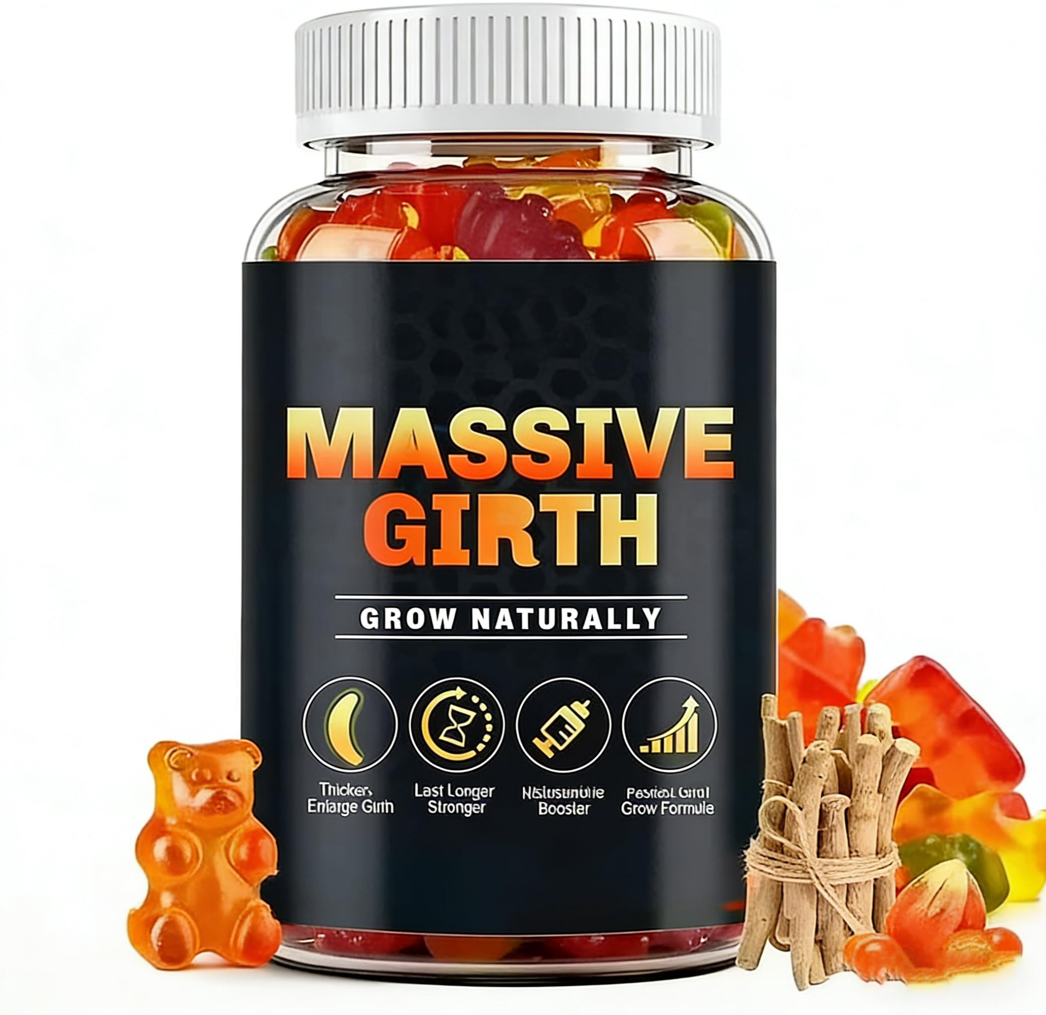 Massive Girth Gummies, Men’s Daily Support for Vitality & Sports Performance, All-Natural Blend to Grow Naturally