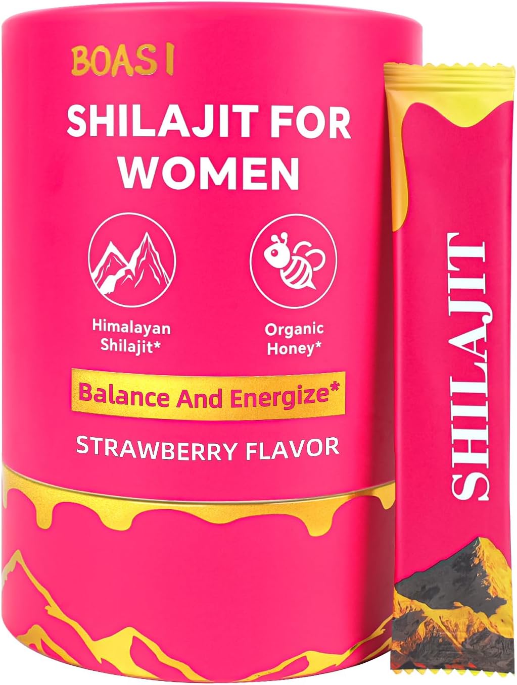 Strawberry Shilajit Honey Sticks for Women,Shilajit for Women with Shatavari & Saffron,for Hormonal Balance & Energy Boost PH Balance,Digestive,Immune Health with Pure Himalayan Shilajit,30 Sticks