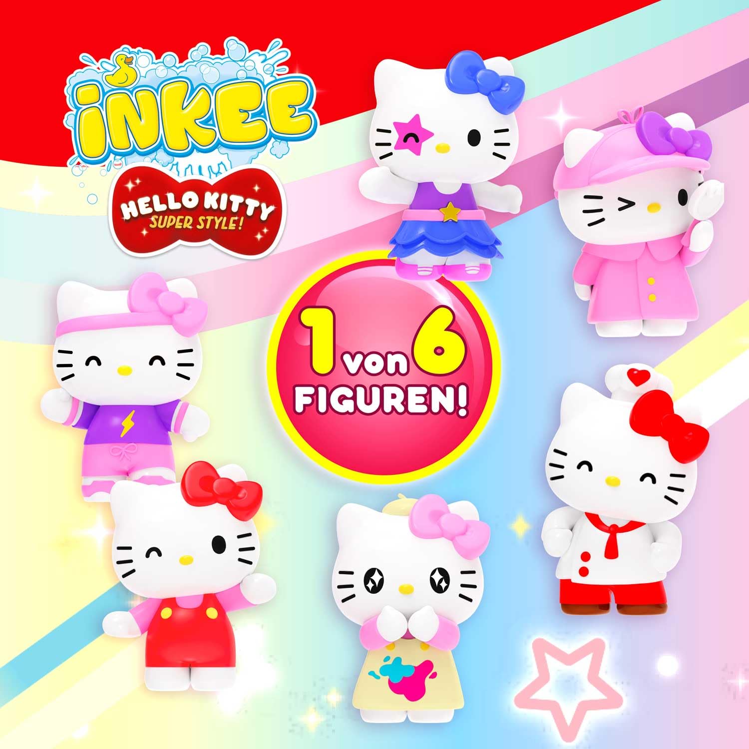 INKEE Hello Kitty – Bomba da bagno per bambini con sorpresa – 1 di 6 personaggi Hello Kitty da collezionare – Palla da bagno 80 g con aroma di anguria e olio di jojoba, rosa o rosso