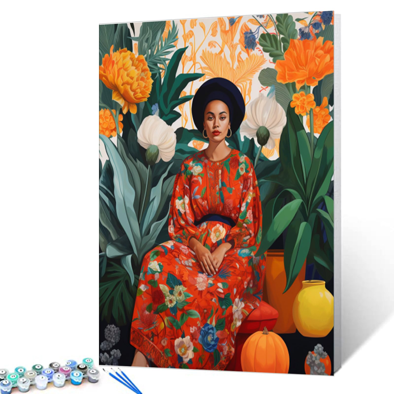 Walarky Easy Girl Flower Paint by Number for Adults Ordinary Life DIY Gift Oil Painting Kits on Canvas with Brushes Pigment Colorful Picture for Home Wall Decor 16x20inch (Framed)