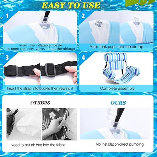 Miniatura 4 de 6 unidades de flotadores inflables para piscina, sillas flotantes para adultos, hamaca ajustable, silla flotante de agua, patrón de rayas para