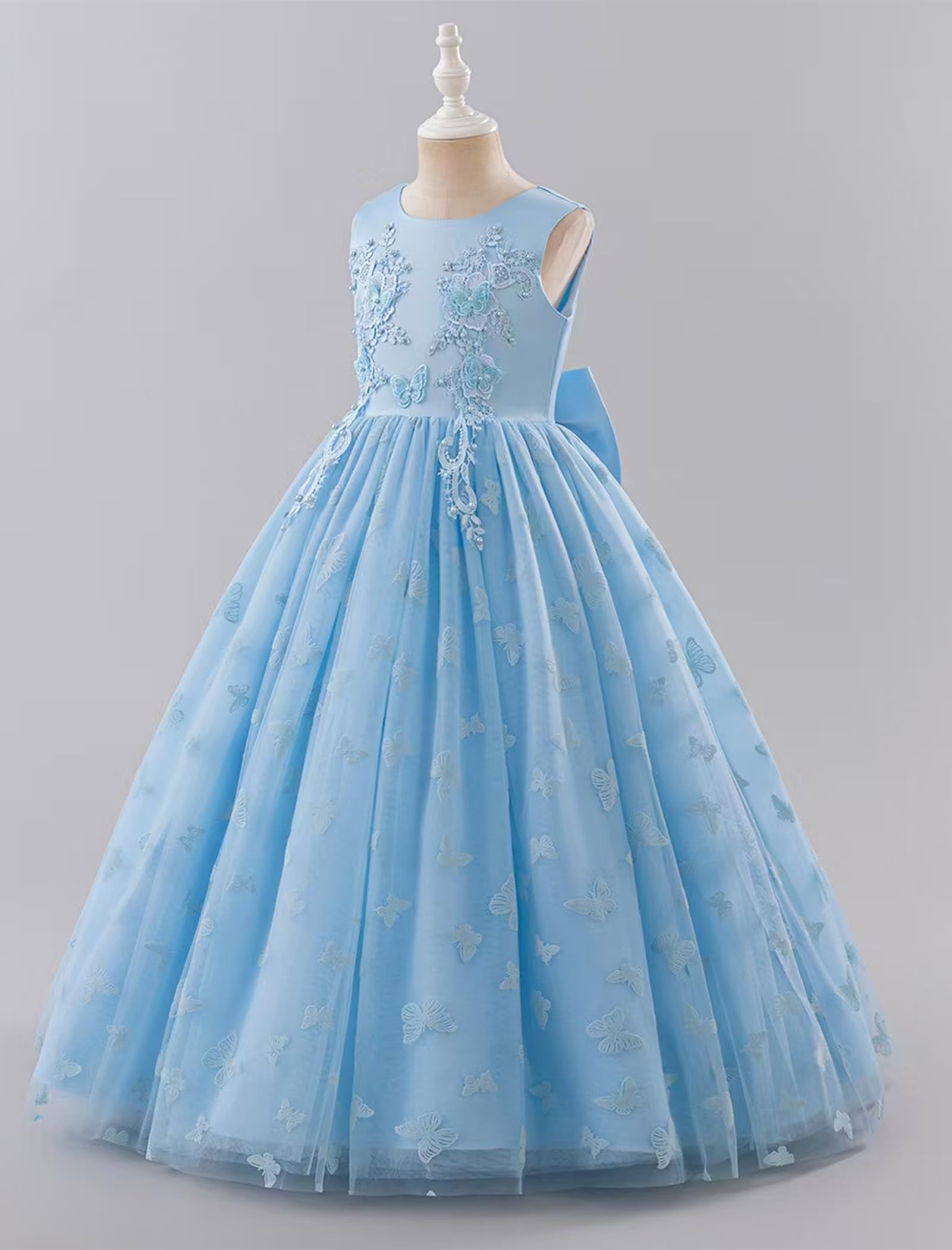 IWEMEK Abito da sposa per bambini senza maniche abito in tulle ragazza battesimo comunione compleanno sera compleanno festa di sposa con ricamo farfalla