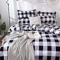 Vista 2 de Juego de ropa de cama de granja a cuadros búfalo negro gris blanco, funda de edredón a cuadros individual, colchas de cuadrícula suaves y ligeras, 1