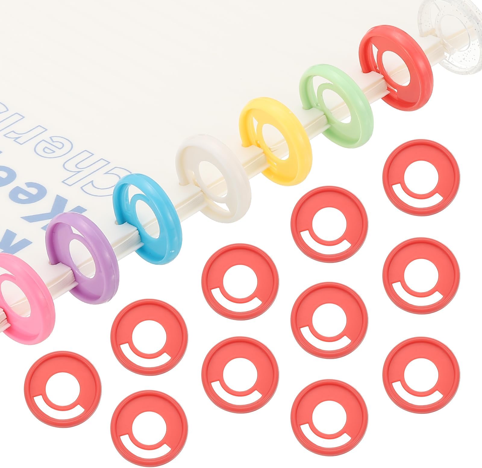 28mm 1.1" Plastic Round Book Binding Discs, 22 Pcs Discbound Expansion Discs Pen Insertable Plating Round Binder Rings for DIY Notebook Planner, Red