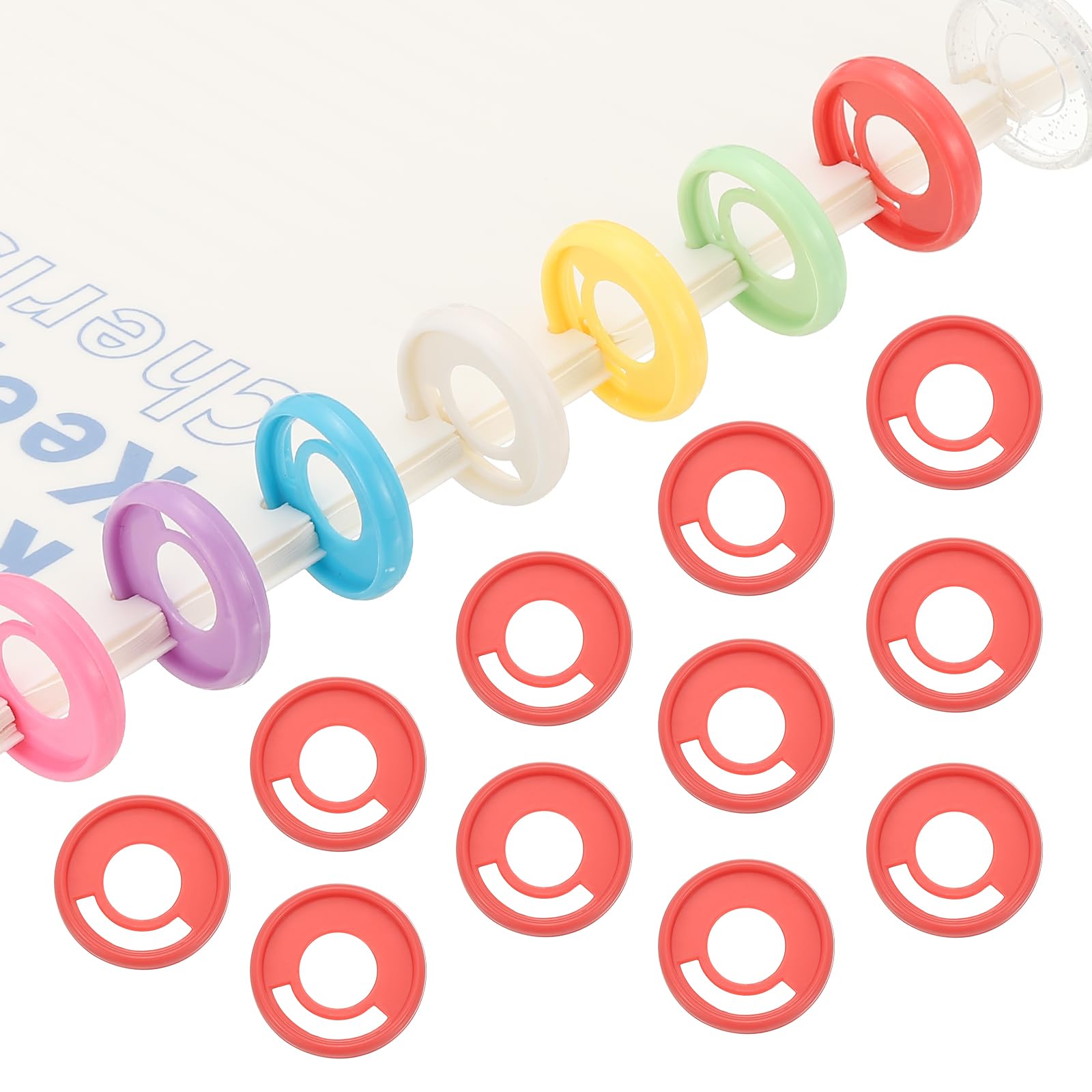 28mm 1.1" Plastic Round Book Binding Discs, 22 Pcs Discbound Expansion Discs Pen Insertable Plating Round Binder Rings for DIY Notebook Planner, Red